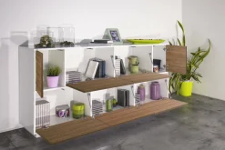 Credenza bianco lucida e noce 200x41x86h cm 7 ante - Clinoumite
