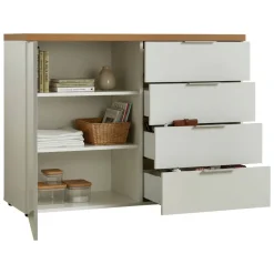 Credenza bianco lucida e rovere 120x43x89h cm 1 anta e 4 cassetti - Bagwis