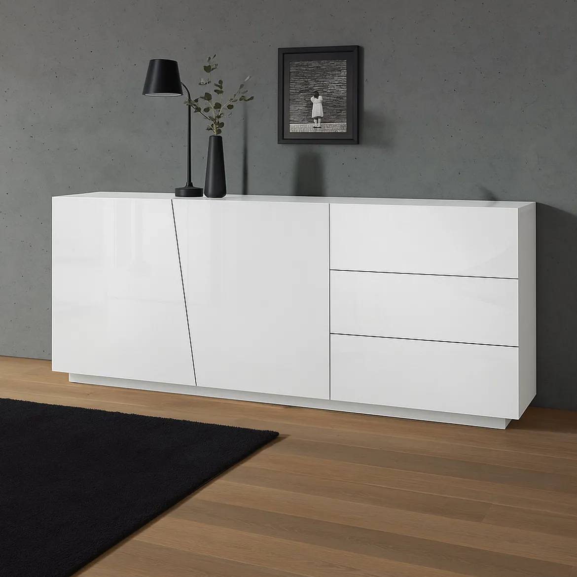 Credenza bianco lucida 181x43x84h cm 2 ante e 2 cassetti - Zerba