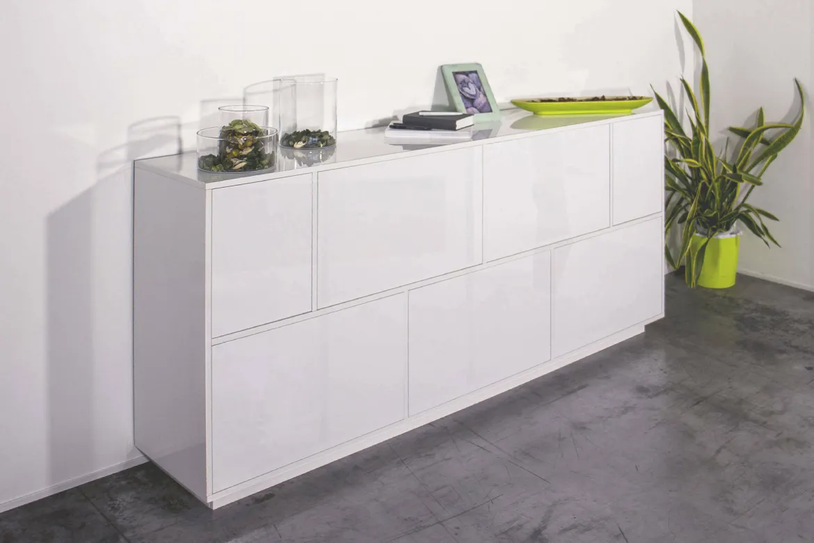 Credenza bianco lucida 200x41x86h cm 7 ante - Clinoumite