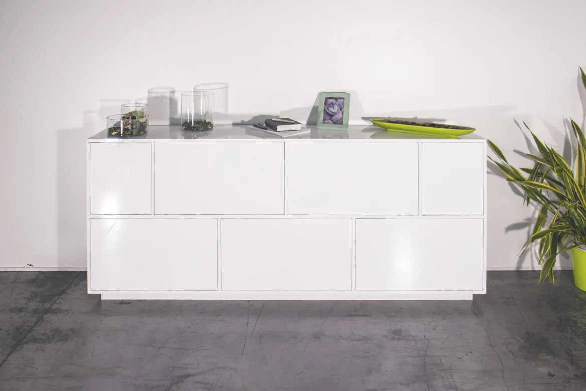 Credenza bianco lucida 200x41x86h cm 7 ante - Clinoumite