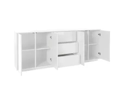 Credenza bianco lucida 220x41x86h cm 4 ante e 3 cassetti - Arrachis