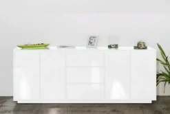 Credenza bianco lucida 220x41x86h cm 4 ante e 3 cassetti - Arrachis
