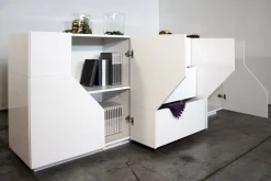 Credenza bianco lucida 220x43x86h cm 4 ante e 3 cassetti - Almira