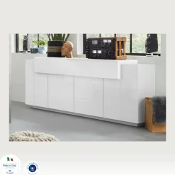 Credenza bianco lucida 220x45x85h cm 5 ante - Discordia
