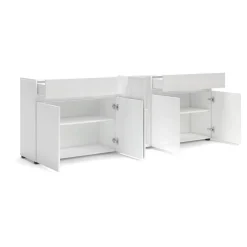 Credenza bianco lucida 225x38x79h cm 5 ante e 2 cassetti - Elenia