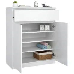 Credenza bianco lucida 80x40x100h cm 2 ante e 1 cassetto - Genziana