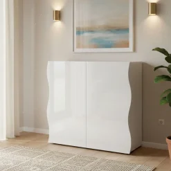 Credenza bianco lucida 90x40x81h cm 2 ante e 2 cassetti - Anifares