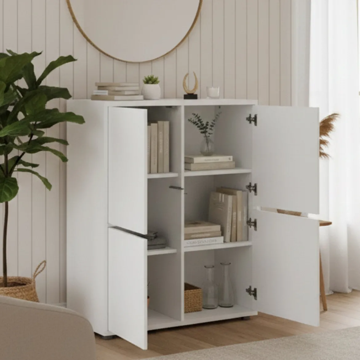 Credenza bianco lucida 100x41x126h cm 4 ante - Ara