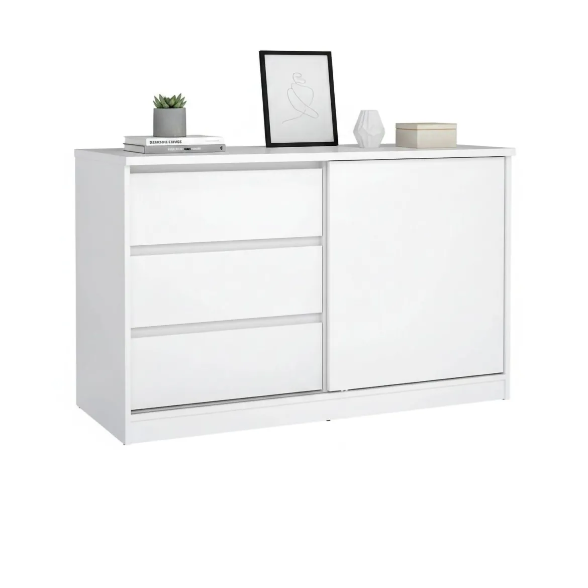 Credenza bianco lucida 118x50x75h cm 1 anta e 3 cassetti - Bebinca