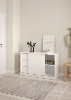 Credenza bianco lucida 118x50x75h cm 1 anta e 3 cassetti - Bebinca