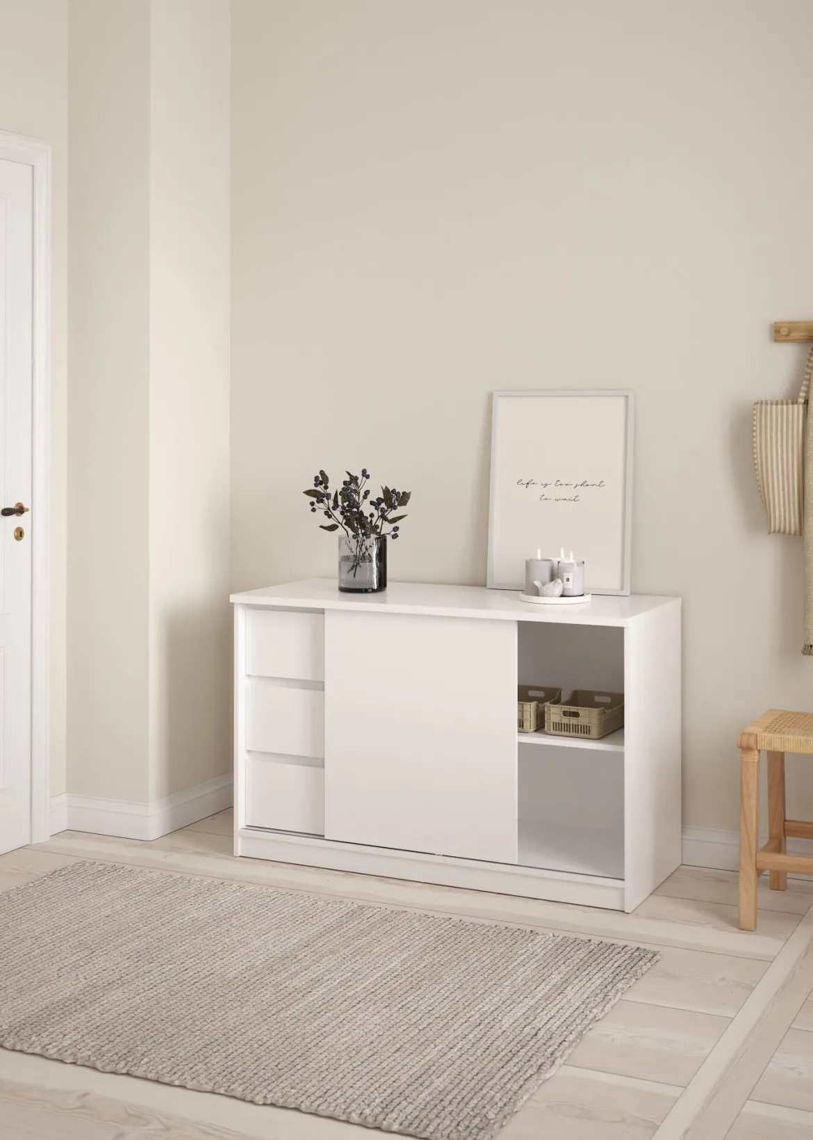 Credenza bianco lucida 118x50x75h cm 1 anta e 3 cassetti - Bebinca