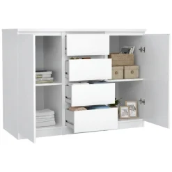 Credenza bianco lucida 120x50x90h cm 2 ante e 4 cassetti - Angelika
