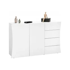 Credenza bianco lucida 124x40x81h cm 2 ante e 4 cassetti - Athos