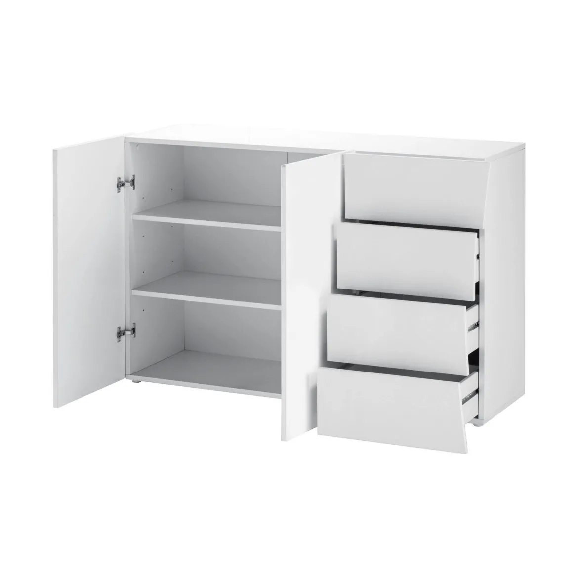 Credenza bianco lucida 124x40x81h cm 2 ante e 4 cassetti - Athos