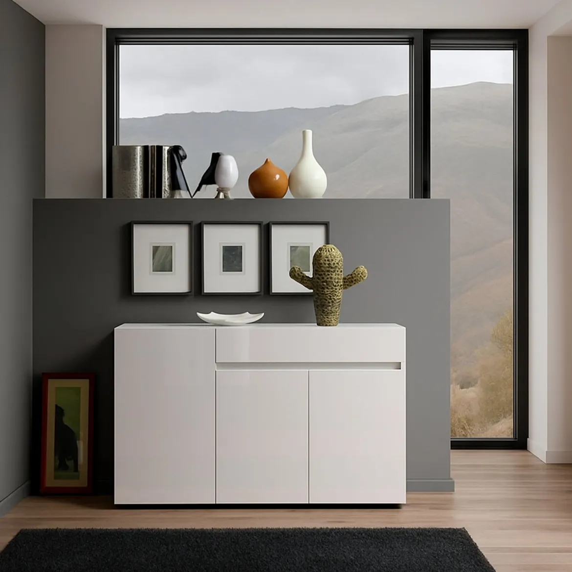 Credenza bianco lucida 135x38x79h cm 3 ante e 1 cassetto - Deodata