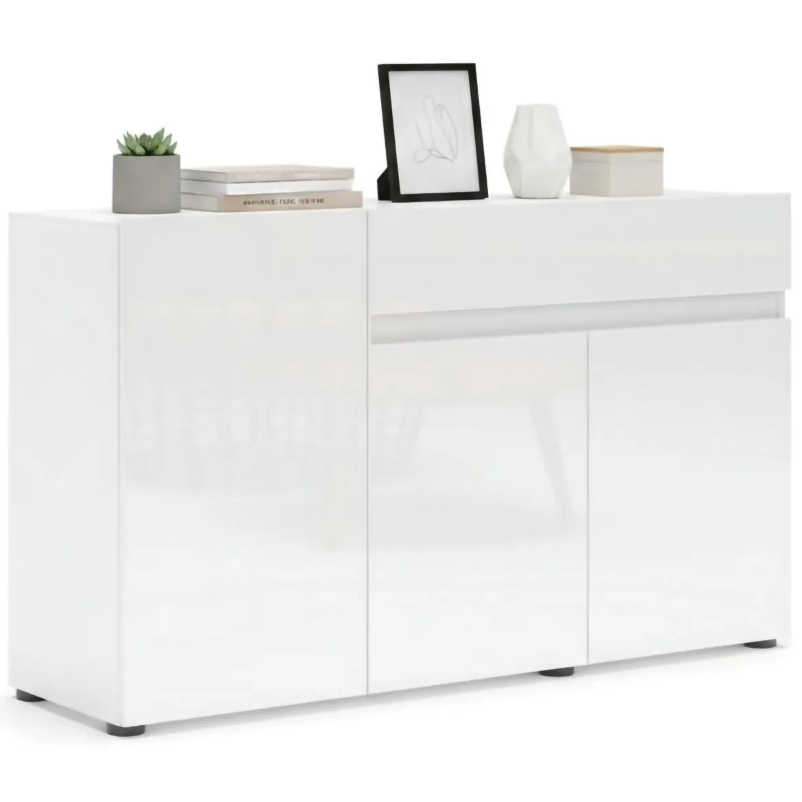 Credenza bianco lucida 135x38x79h cm 3 ante e 1 cassetto - Deodata