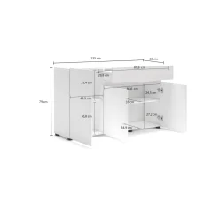 Credenza bianco lucida 135x38x79h cm 3 ante e 1 cassetto - Deodata