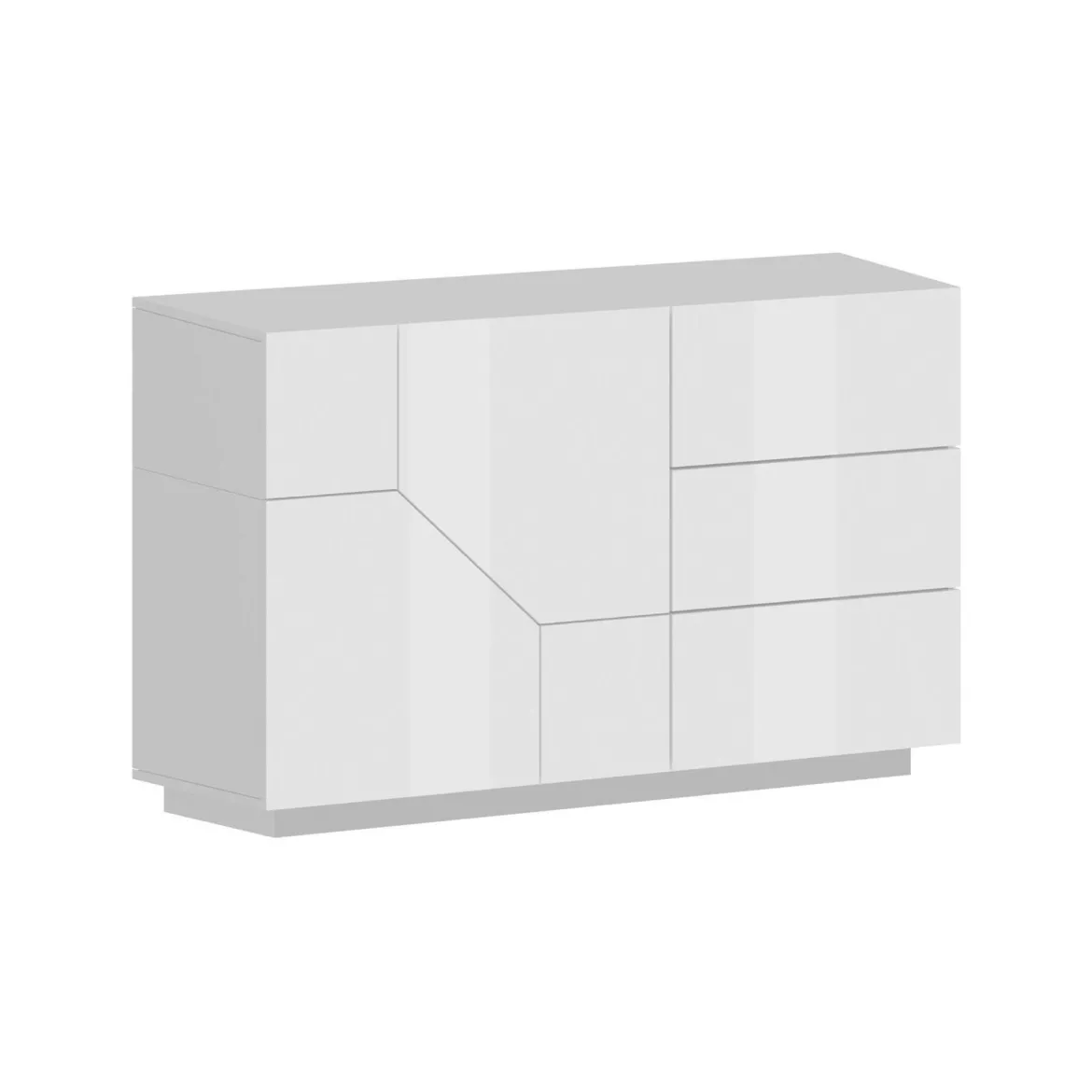 Credenza bianco lucida 142x44x86h cm 2 ante e 3 cassetti - Aydee