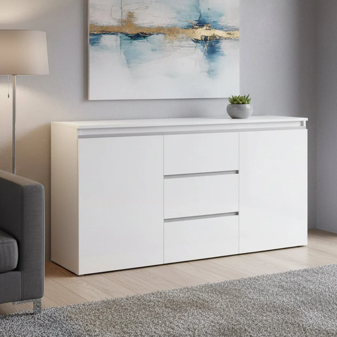 Credenza bianco lucida 150x40x81h cm 3 ante - Andesina