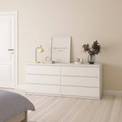 Credenza bianco lucida 153x50x68h cm 6 cassetti - Joyce