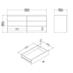 Credenza bianco lucida 153x50x70h cm 6 cassetti - Abacadabra