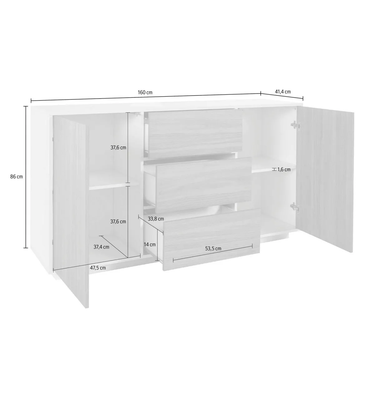 Credenza bianco lucida 160x45x86h cm 4 ante - Muscari