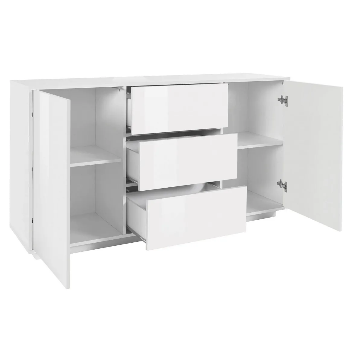 Credenza bianco lucida 160x41x86h cm 2 ante e 3 cassetti - Aysha