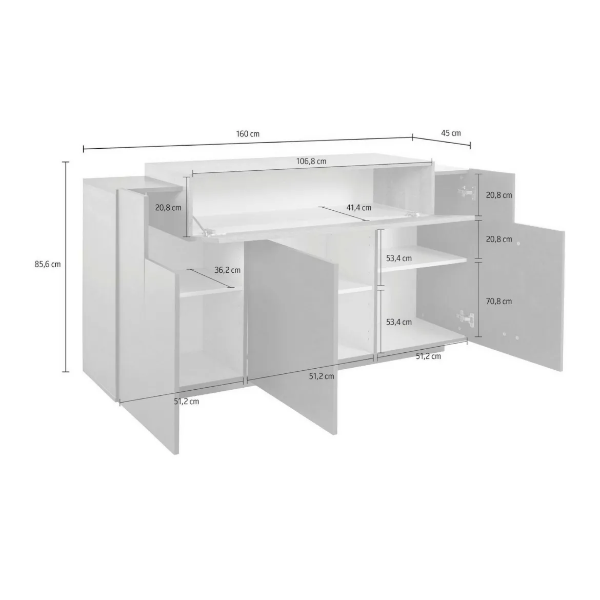 Credenza bianco lucida 162x44x86h cm 4 ante - Augusto