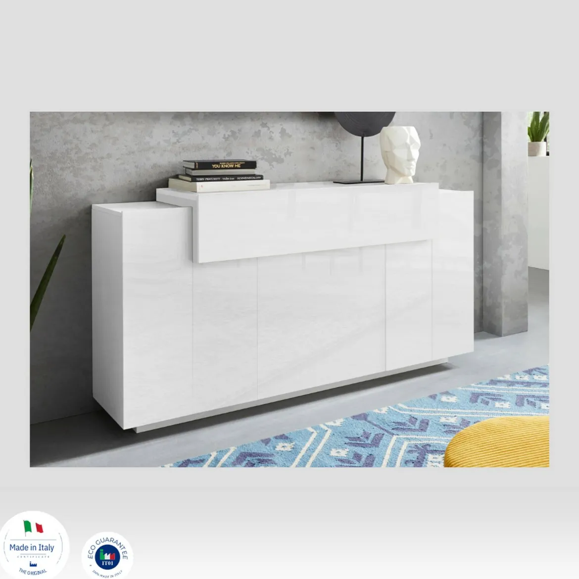 Credenza bianco lucida 162x44x86h cm 4 ante - Augusto