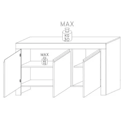 Credenza bianco lucida 162x50x83h cm 3 ante - Zenobia