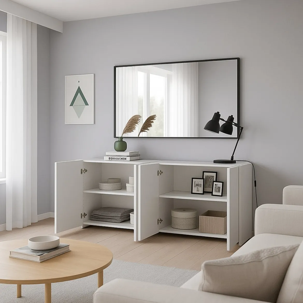Credenza bianco lucida 180x41x86h cm 4 ante - Aulina
