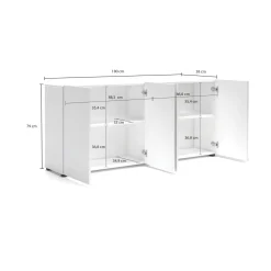 Credenza bianco lucida 180x41x86h cm 4 ante - Aulina