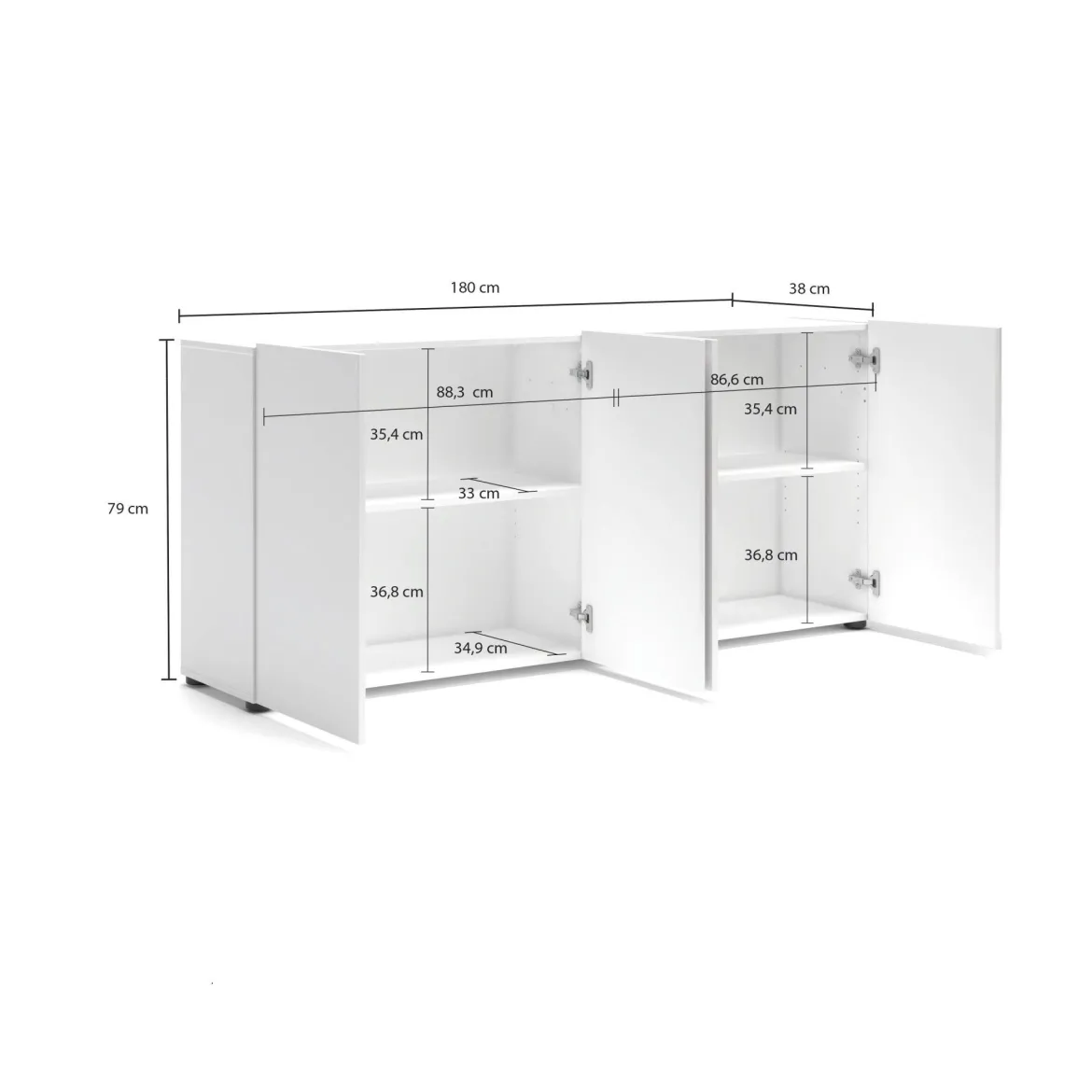 Credenza bianco lucida 180x41x86h cm 4 ante - Aulina