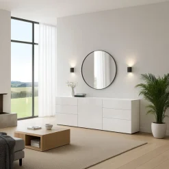 Credenza Bianco Lucido 6 Cassetti Un'anta 170x40x60.2h cm, Apertura Battente e Scorrevole - Agito