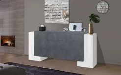 Credenza Bianco Lucido Grigio Ardesia 4 Ripiani 3 Cassetti 210x45x85h cm, 4 Ante Made in Italy - Alchemy