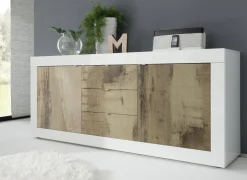 Credenza Bianco Lucido Marrone Pero 3 Cassetti 2 Ripiani 210x42x85.8h cm, 2 Ante - Pasubio