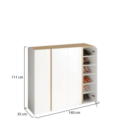 Credenza Bianco Lucido Marrone Rovere 3 Ripiani Apertura Battente 138x40x91h cm, 3 Ante - Haka