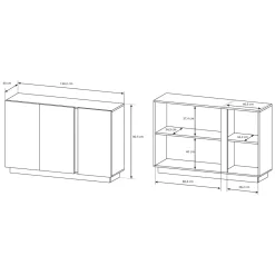 Credenza Bianco Lucido Marrone Rovere 3 Ripiani Apertura Battente 138x40x91h cm, 3 Ante - Hala