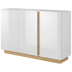 Credenza Bianco Lucido Marrone Rovere 3 Ripiani Apertura Battente 138x40x91h cm, 3 Ante - Hala