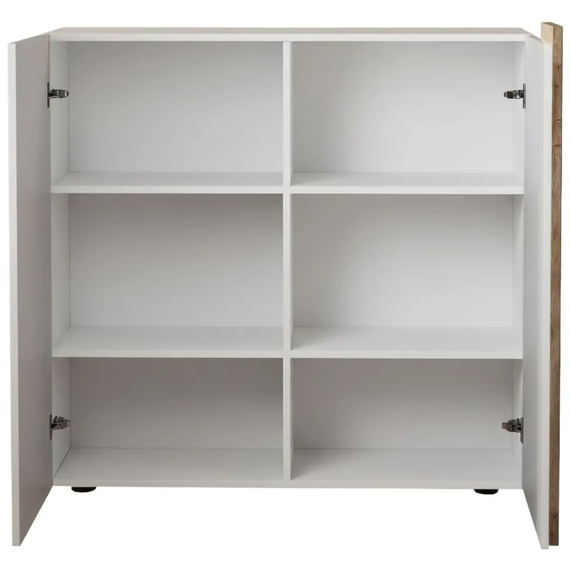 Credenza Bianco Lucido Marrone Rovere 6 Ripiani Apertura Battente 160x35x70h cm, 4 Ante Made in Italy - Swink