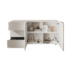 Credenza Bianco Lucido 2 Ripiani 3 Cassetti 181x44x84h cm, 4 Vani - Busi