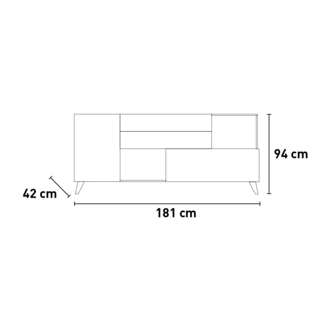 Credenza Bianco Lucido 2 Ripiani 3 Cassetti 181x44x84h cm, 4 Vani - Busi