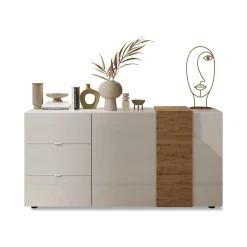 Credenza Bianco Lucido 2 Ripiani 3 Cassetti 181x44x84h cm, 4 Vani - Busi