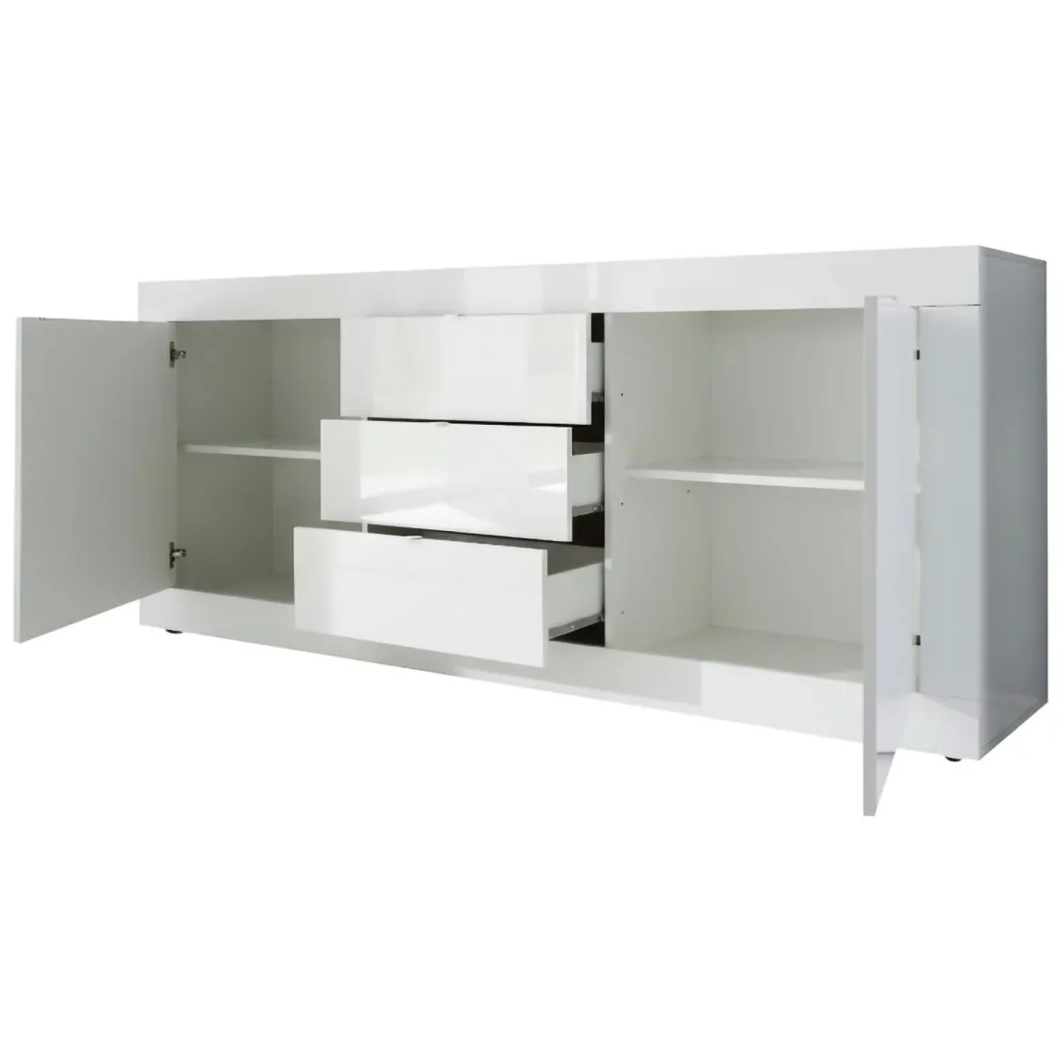 Credenza Bianco Lucido 2 Ripiani 3 Cassetti 210x42x85.8h cm, 4 Vani - Pasubio