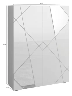 Credenza Bianco Lucido 4 Ripiani 5 Vani 78x36x115.5h cm, 2 Ante - Itala