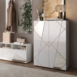 Credenza Bianco Lucido 4 Ripiani 5 Vani 78x36x115.5h cm, 2 Ante - Itala