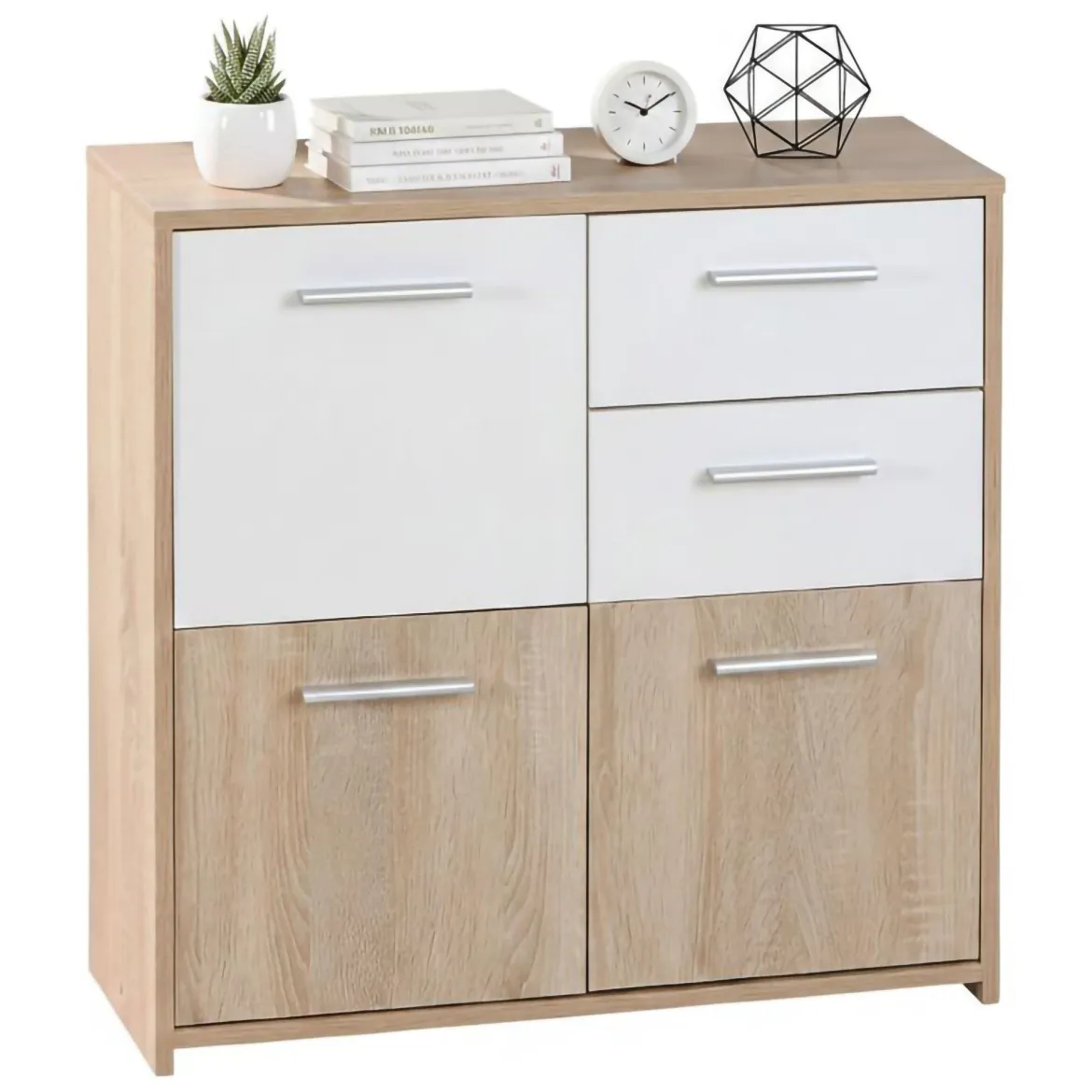 Credenza Bianco Marrone Quercia 2 Cassetti Apertura Battente 77x30x77h cm, 3 Ante - Piglio