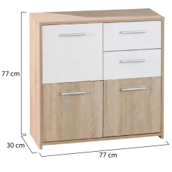 Credenza Bianco Marrone Quercia 2 Cassetti Apertura Battente 77x30x77h cm, 3 Ante - Piglio