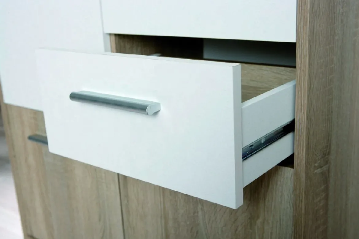 Credenza Bianco Marrone Quercia 2 Cassetti Apertura Battente 77x30x77h cm, 3 Ante - Piglio